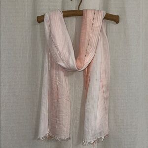 bon voyage White Peach Pink Blue Stripes Boucle Embroidered Fashion Scarf Wrap